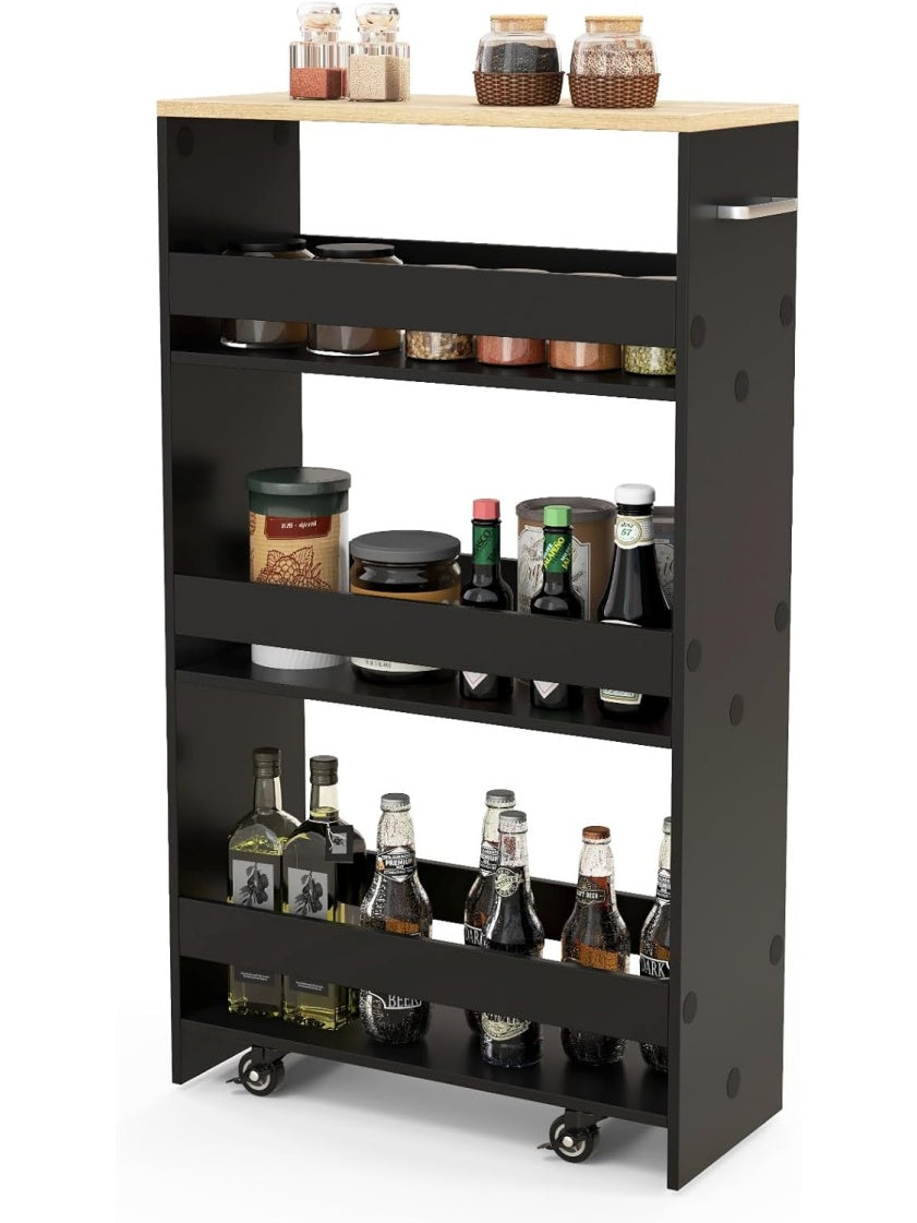 Waski regal kuchenny 20 cm z 4 polkami, organizer do wnek, 47,5 x 20 x 80,5 cm