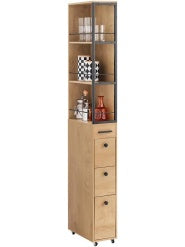 Waska szafka na kolkach 20 40 170 cm, wielofunkcyjny organizer do kuchni, lazienki lub salonu, naturalne wykonczenie